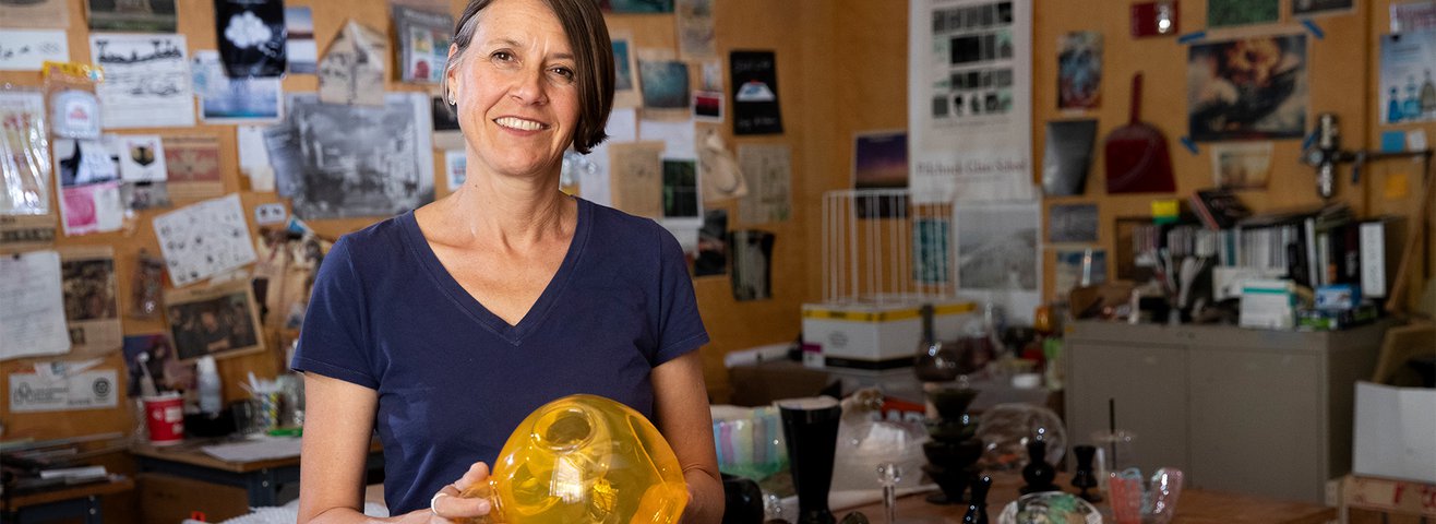 Katherine Gray Inside Glass Blowing Studio