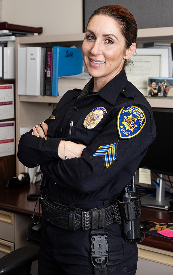 Herrington posing at her desk